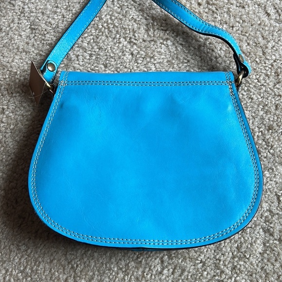Made in Italy- Leather blue gold hardware crossbody handbag purse adjustable - Picture 8 of 15